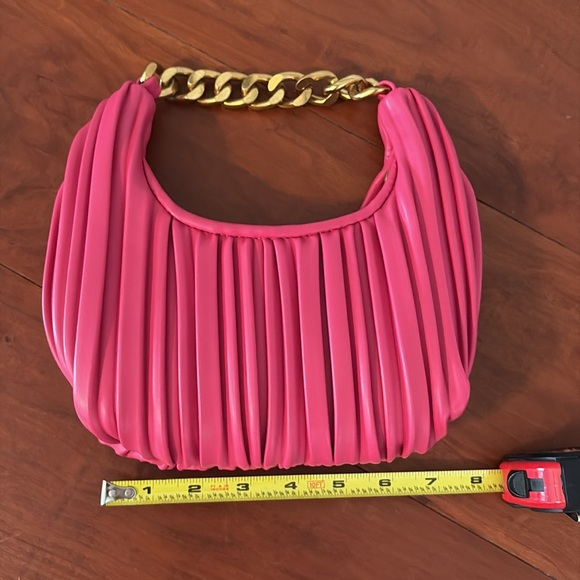 Madison West Pink Pleated Hobo Bag Gold Chain Handle - Picture 7 of 7